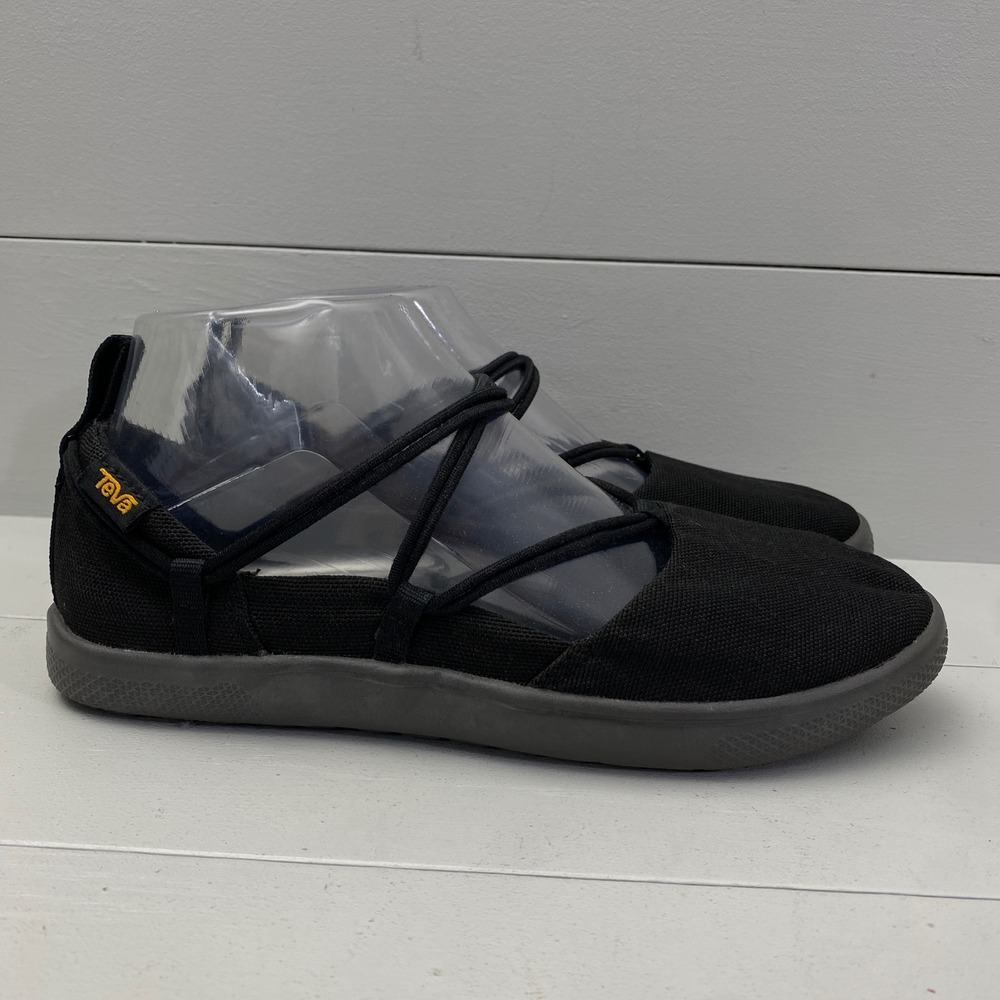 Teva Voya Strappy Black Canvas Sandals Womens 7 Walking Comfort Flat 1106869